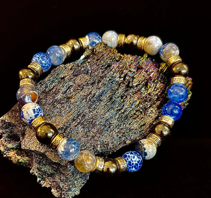 Speckled Blue and Gray Agate and Hematite (9"-9.5" XXL Wrist Size)