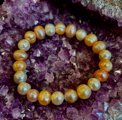 Cultured Freshwater Pearl Stretch Bracelet — Multicolor Baroque Pearl Bracelet for Medium Wrists