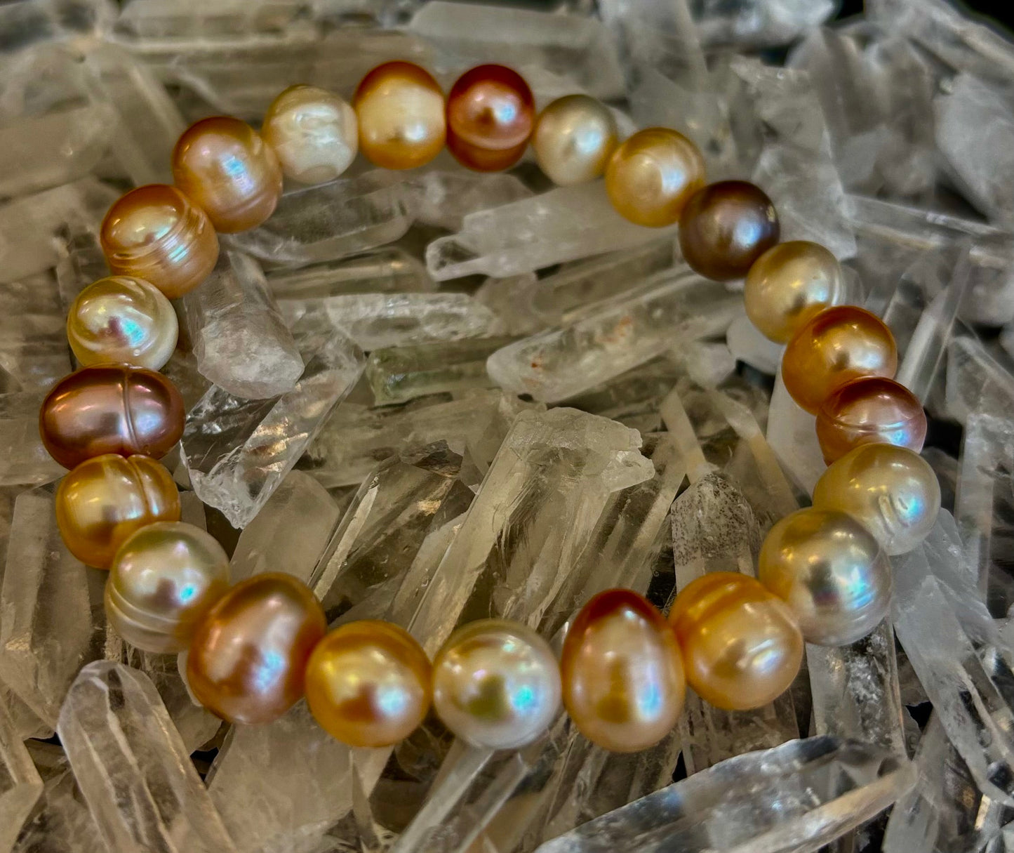 Cultured Freshwater Pearl Stretch Bracelet — Multicolor Baroque Pearl Bracelet for Medium Wrists
