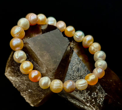 Cultured Freshwater Pearl Stretch Bracelet — Multicolor Baroque Pearl Bracelet for Medium Wrists