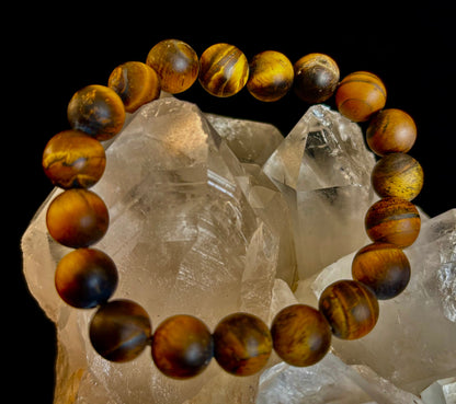 Matte Tiger’s Eye Bracelet — 10mm Genuine Tiger Eye Stretch Bracelet for Strength & Protection