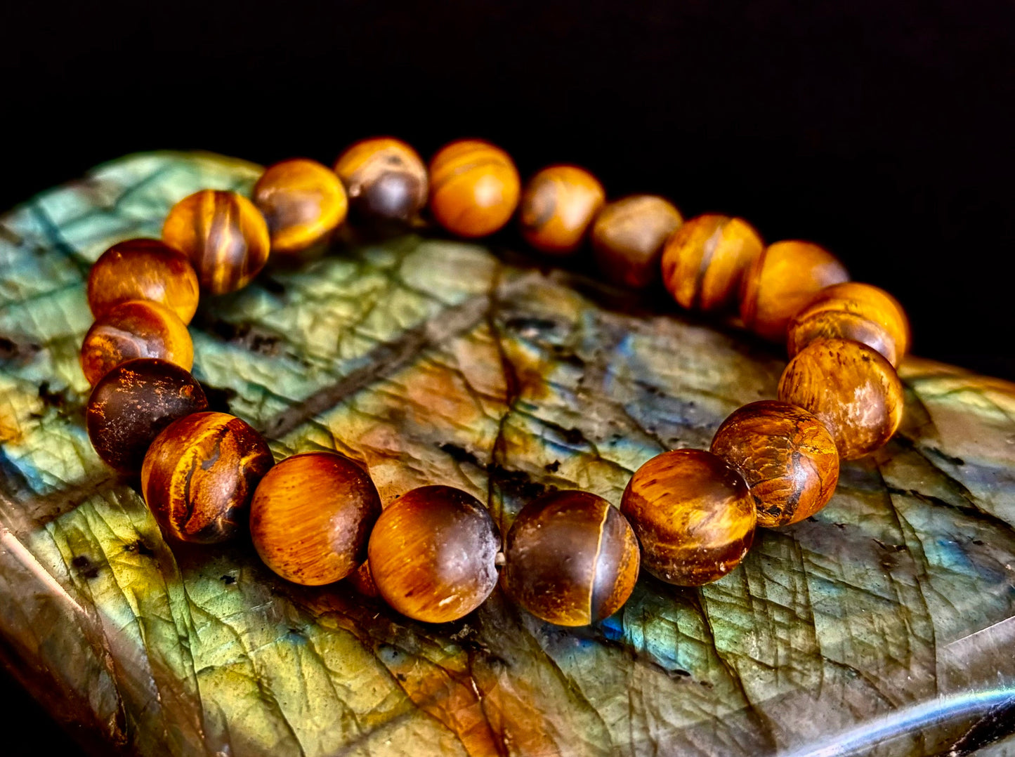 Matte Tiger’s Eye Bracelet — 10mm Genuine Tiger Eye Stretch Bracelet for Strength & Protection