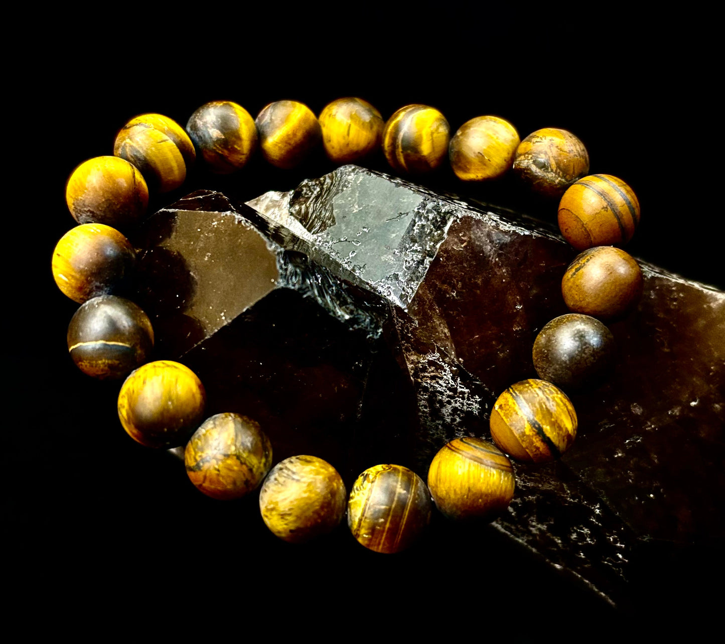 Matte Tiger’s Eye Bracelet — 10mm Genuine Tiger Eye Stretch Bracelet for Strength & Protection