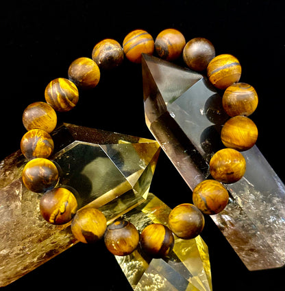 Matte Tiger’s Eye Bracelet — 10mm Genuine Tiger Eye Stretch Bracelet for Strength & Protection