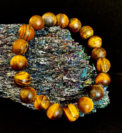 Matte Tiger’s Eye Bracelet — 10mm Genuine Tiger Eye Stretch Bracelet for Strength & Protection