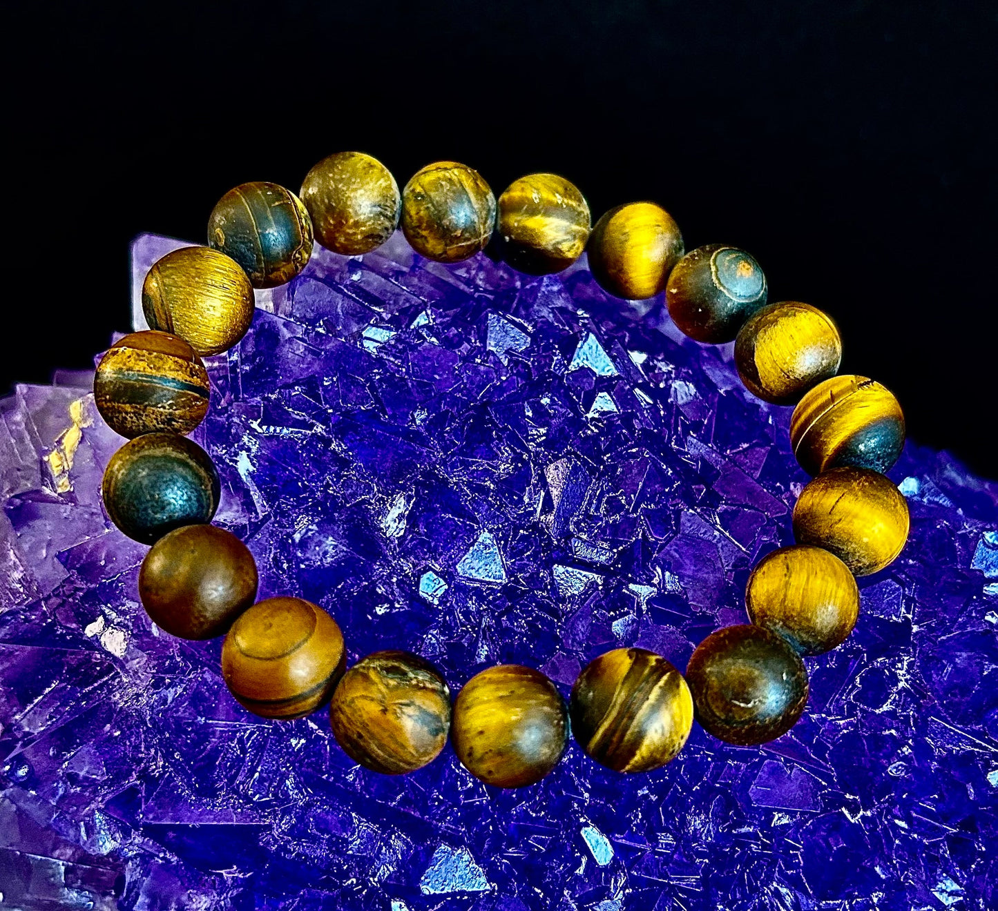 Matte Tiger’s Eye Bracelet — 10mm Genuine Tiger Eye Stretch Bracelet for Strength & Protection