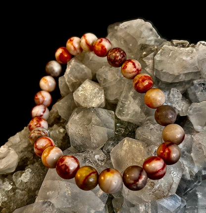 Red Vein Jasper Bracelet — Natural Jasper Healing Stretch Bracelet for Strength & Grounding