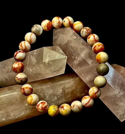 Red Vein Jasper Bracelet — Natural Jasper Healing Stretch Bracelet for Strength & Grounding