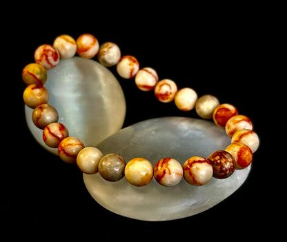 Red Vein Jasper Bracelet — Natural Jasper Healing Stretch Bracelet for Strength & Grounding