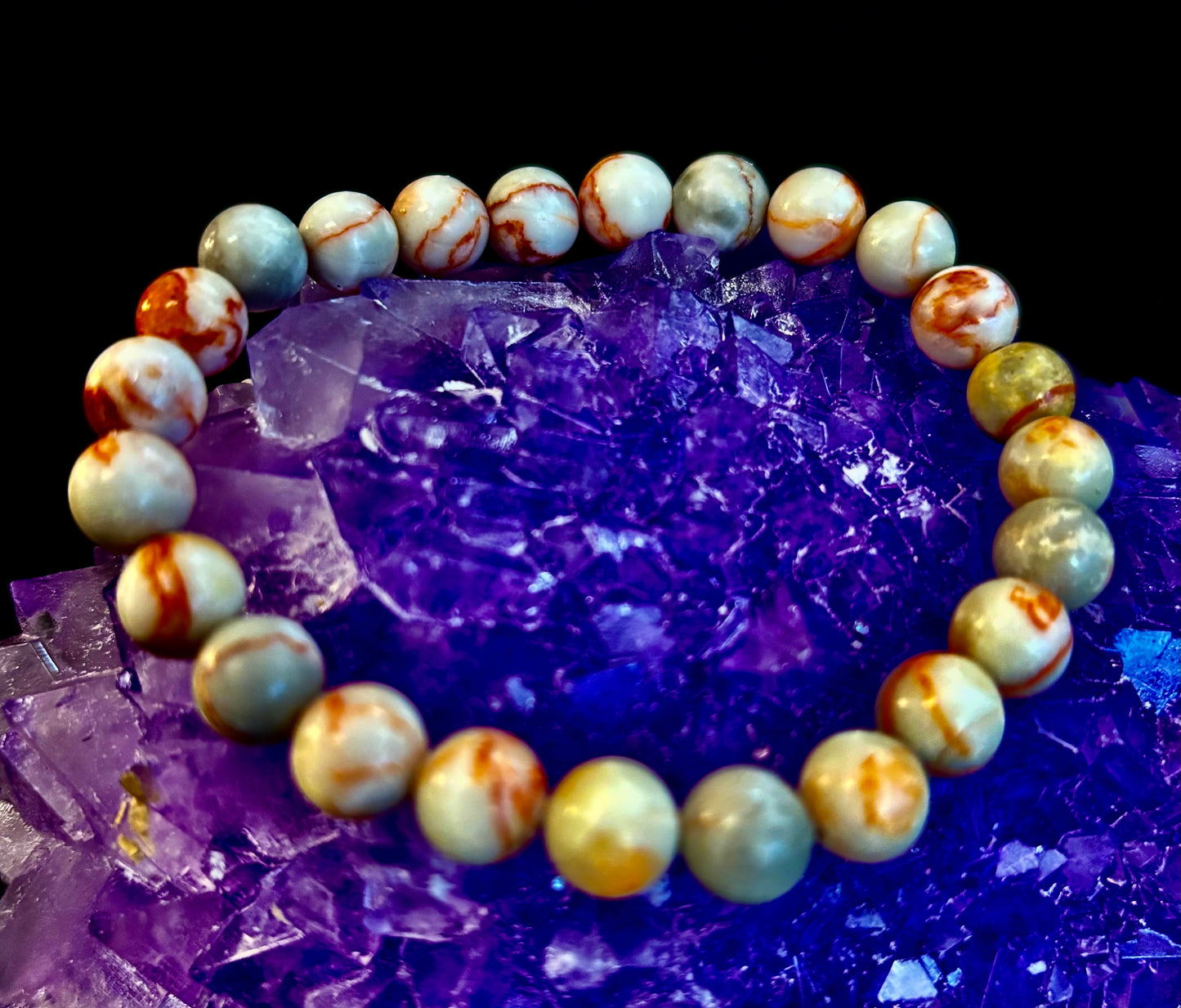 Red Vein Jasper Bracelet — Natural Jasper Healing Stretch Bracelet for Strength & Grounding