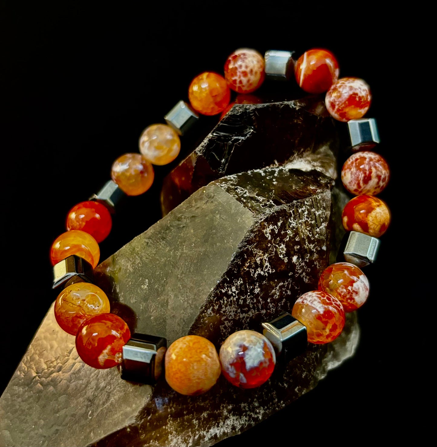 Mexican Fire Agate Power Bracelet — Handmade in Puerto Vallarta, Mexico (Large and XL Wrists)
