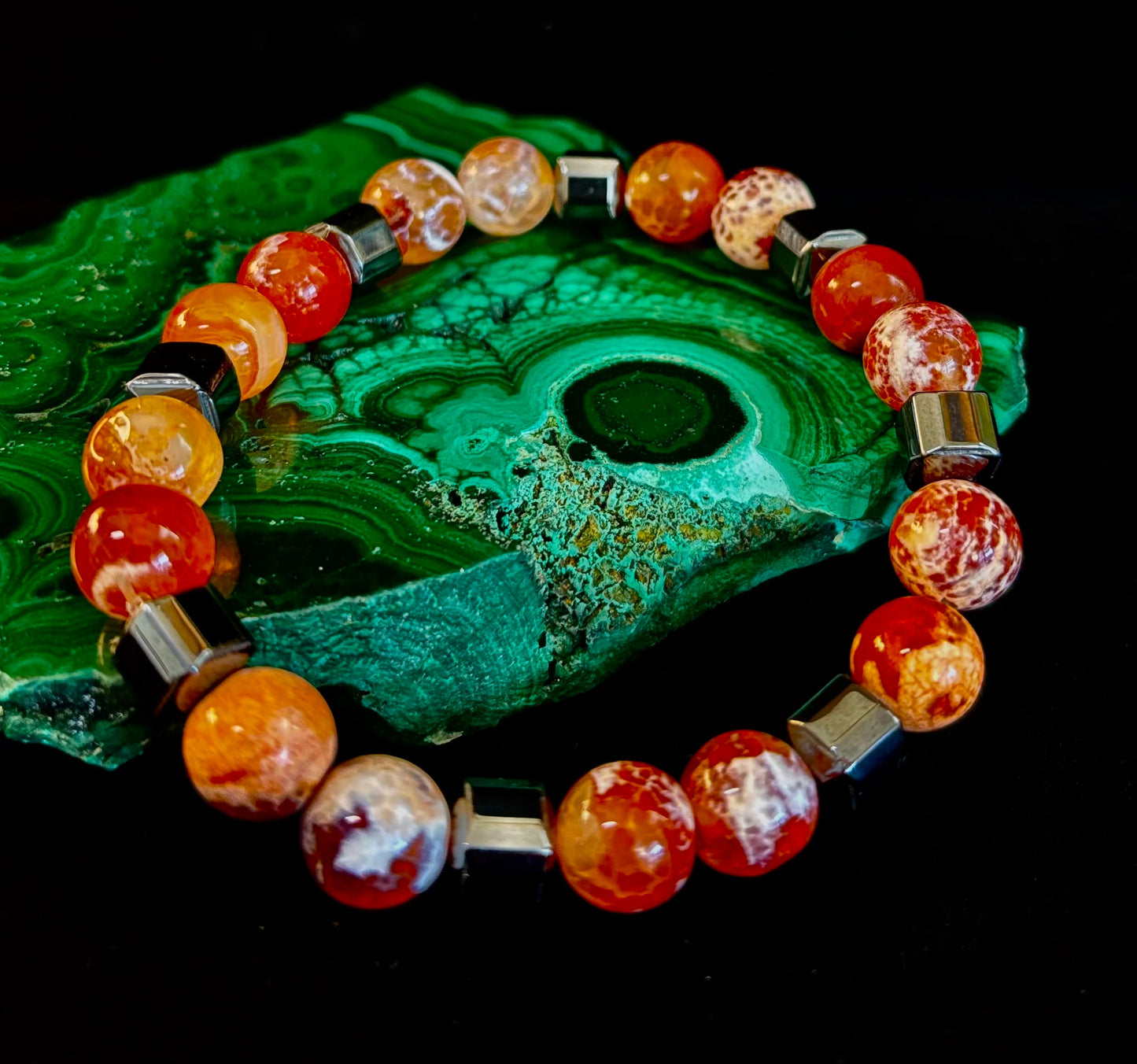 Mexican Fire Agate Power Bracelet — Handmade in Puerto Vallarta, Mexico (Large and XL Wrists)