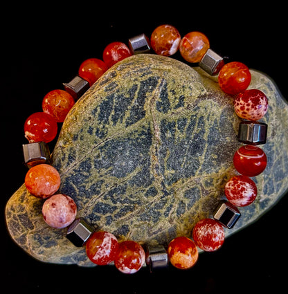 Mexican Fire Agate Power Bracelet — Handmade in Puerto Vallarta, Mexico (Large and XL Wrists)