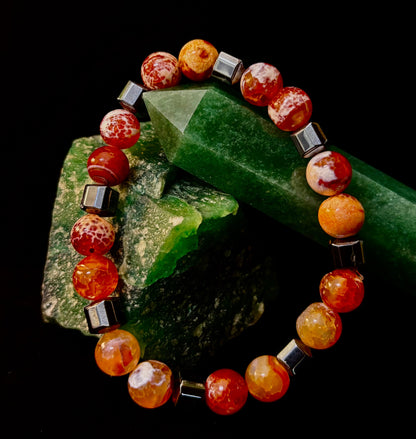 Mexican Fire Agate Power Bracelet — Handmade in Puerto Vallarta, Mexico (Large and XL Wrists)