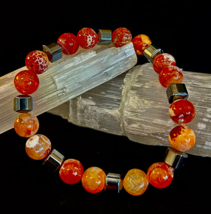 Mexican Fire Agate Power Bracelet — Handmade in Puerto Vallarta, Mexico (Large and XL Wrists)