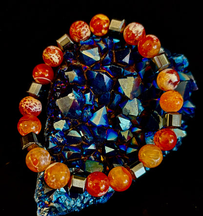 Mexican Fire Agate Power Bracelet — Handmade in Puerto Vallarta, Mexico (Large and XL Wrists)