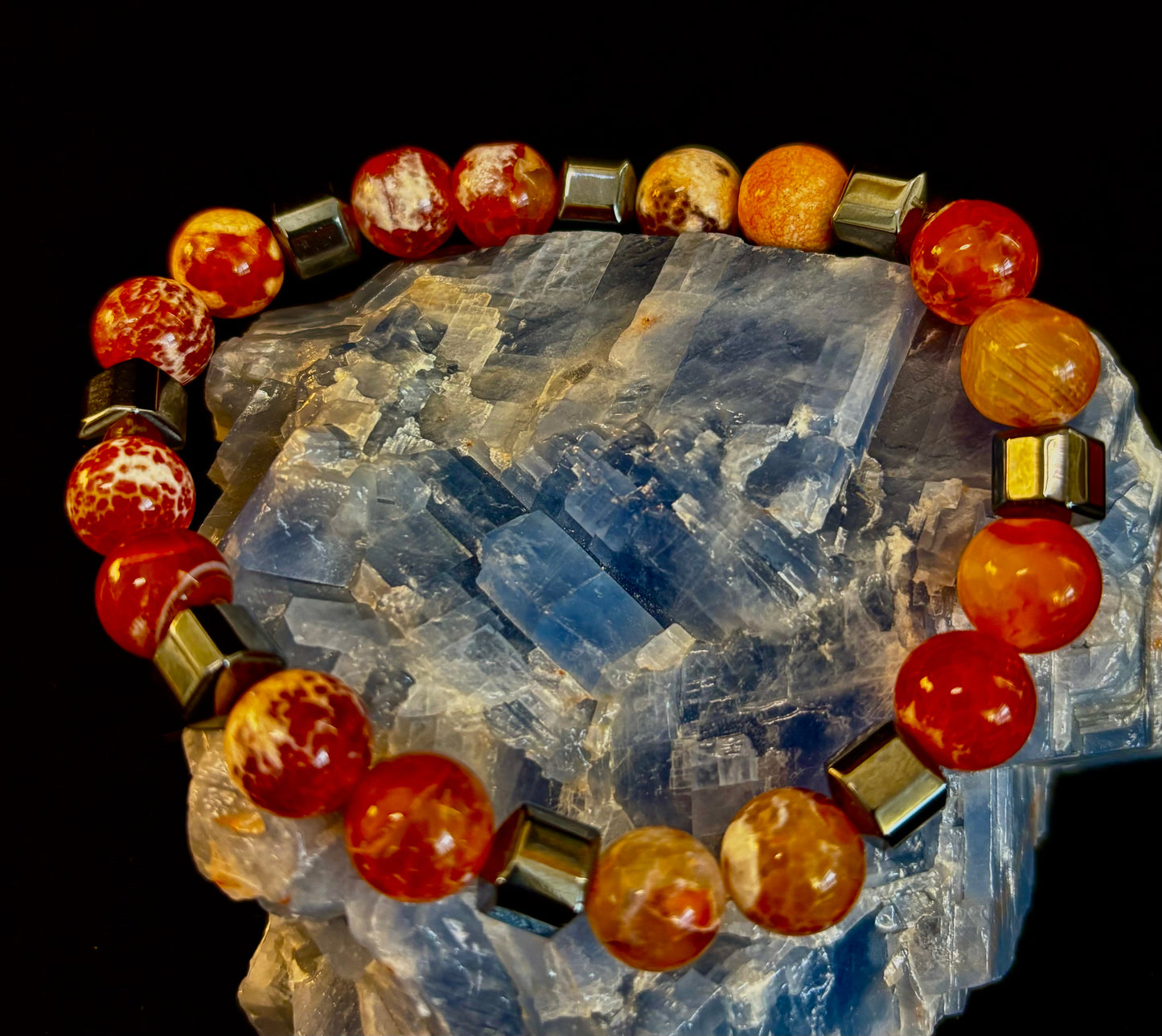 Mexican Fire Agate Power Bracelet — Handmade in Puerto Vallarta, Mexico (Large and XL Wrists)