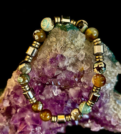 Earth Tone Natural Stone Bracelet – One-of-a-Kind XL Crystal Bracelet