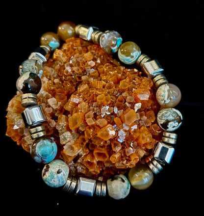 Earth Tone Natural Stone Bracelet – One-of-a-Kind XL Crystal Bracelet