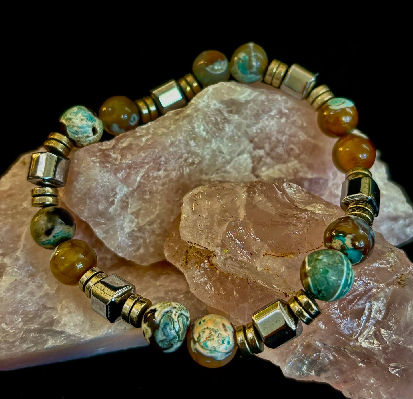 Earth Tone Natural Stone Bracelet – One-of-a-Kind XL Crystal Bracelet