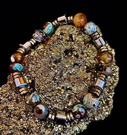 Earth Tone Natural Stone Bracelet – One-of-a-Kind XL Crystal Bracelet