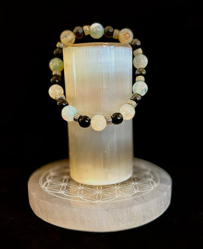 Ocean Mist Natural Stone Bracelet – Black and White Gemstone Bracelet Handmade in Puerto Vallarta (One of a Kind)