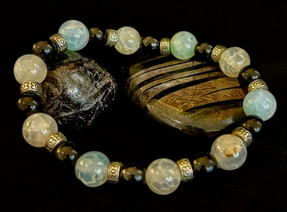 Ocean Mist Natural Stone Bracelet – Black and White Gemstone Bracelet Handmade in Puerto Vallarta (One of a Kind)