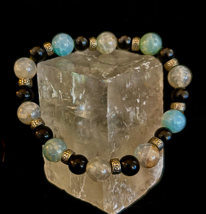 Ocean Mist Natural Stone Bracelet – Black and White Gemstone Bracelet Handmade in Puerto Vallarta (One of a Kind)