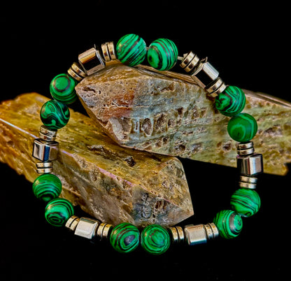 Emerald Malachite Energy Bracelet – XL Natural Stone Bracelet Handmade in Puerto Vallarta