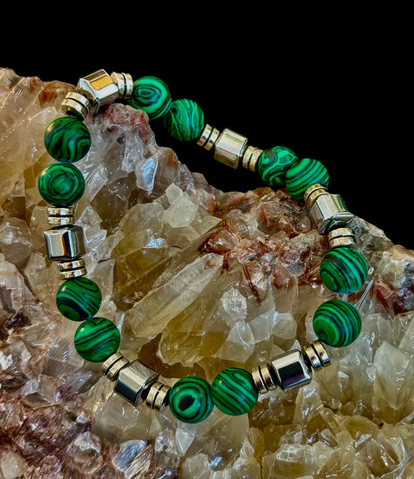 Emerald Malachite Energy Bracelet – XL Natural Stone Bracelet Handmade in Puerto Vallarta