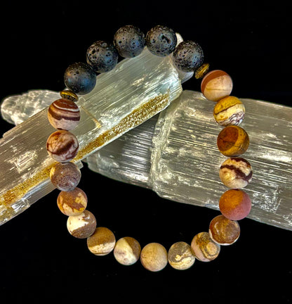 Matte Brown Zebra Jasper Lava Rock Diffuser Bracelet