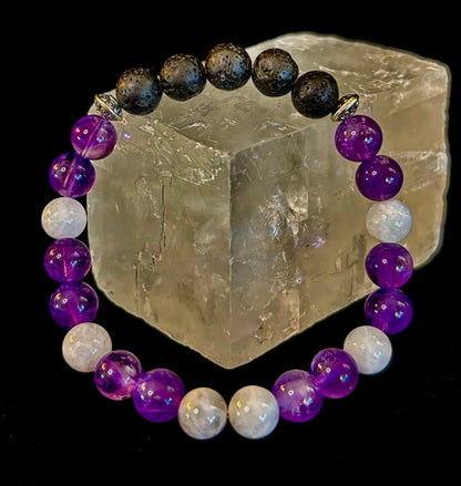 Amethyst and Moonstone Aromatherapy Diffuser Bracelet