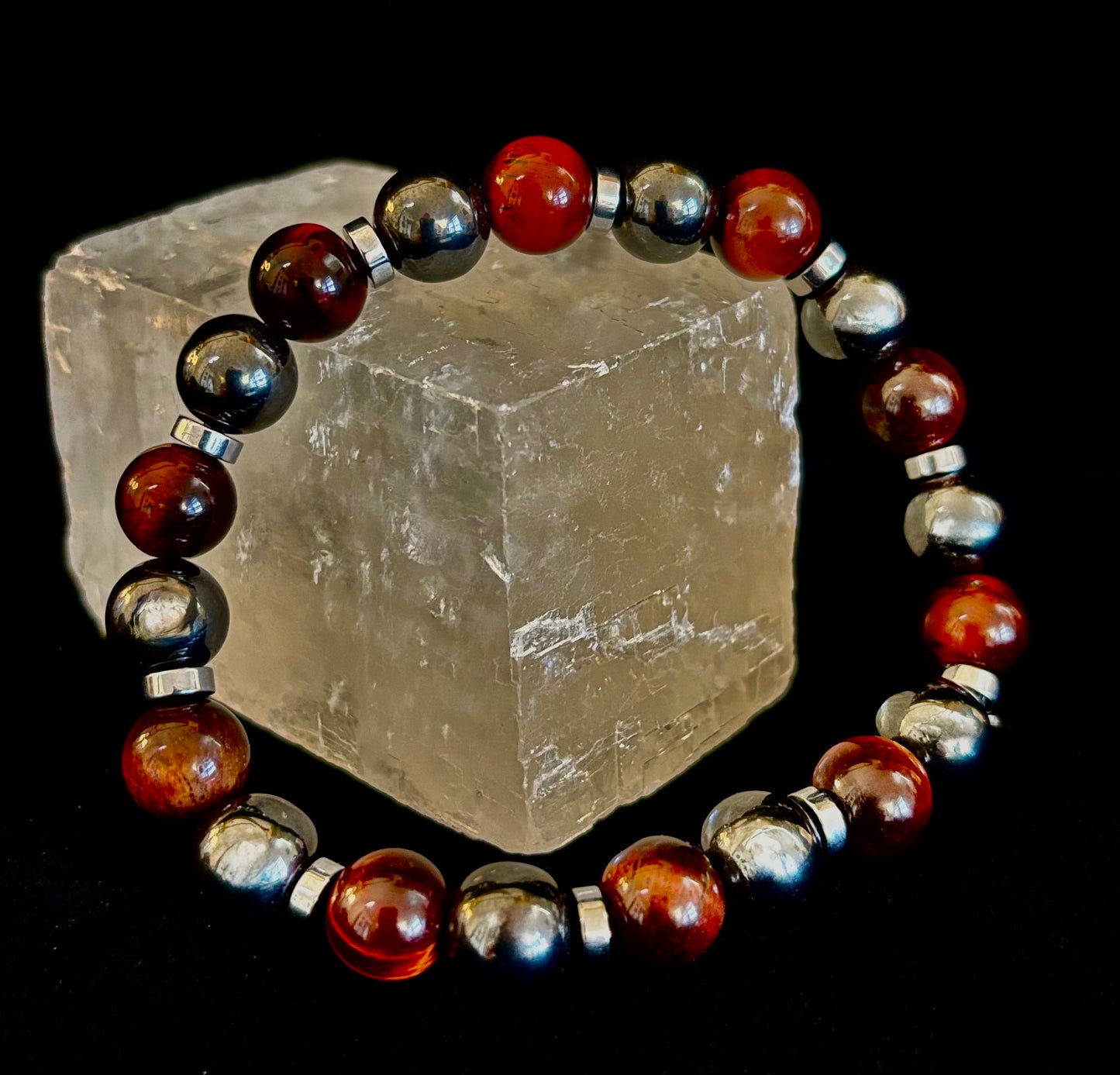 Tiger’s Eye & Hematite Energy Bracelet – Handmade in Puerto Vallarta | Natural Stone Bracelet for Large & XL Wrists