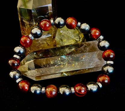 Tiger’s Eye & Hematite Energy Bracelet – Handmade in Puerto Vallarta | Natural Stone Bracelet for Large & XL Wrists