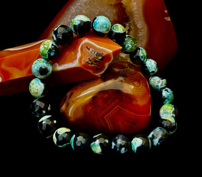 Green Ocean Jasper Energy Bracelet – 10mm Natural Ocean Jasper Bracelet for Grounding & Positive Energy