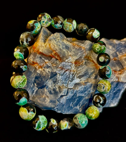 Green Ocean Jasper Energy Bracelet – 10mm Natural Ocean Jasper Bracelet for Grounding & Positive Energy