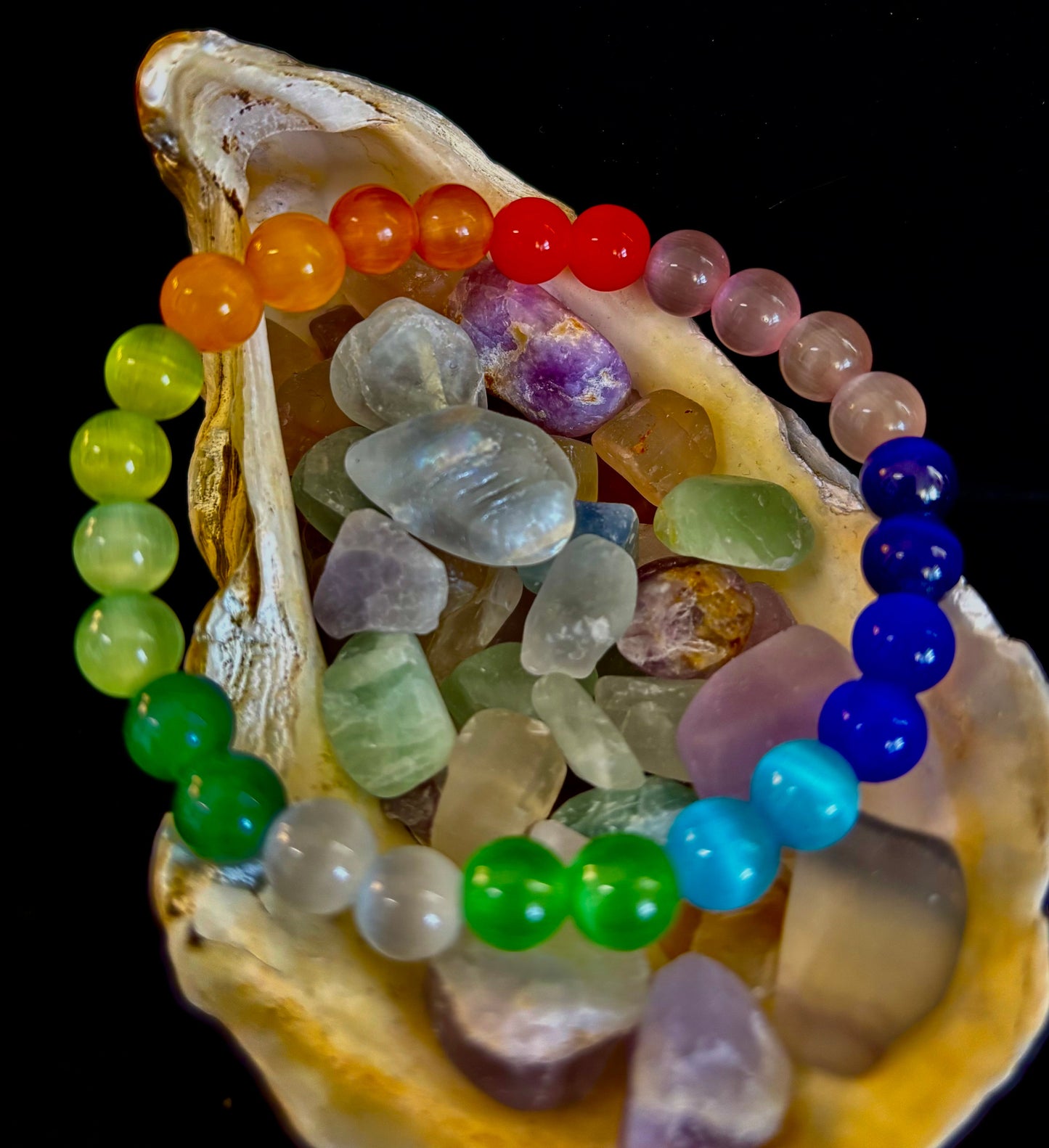 Rainbow Cat’s Eye Beaded Bracelet – Chakra Inspired Multicolor Bracelet | Pride Energy Jewelry