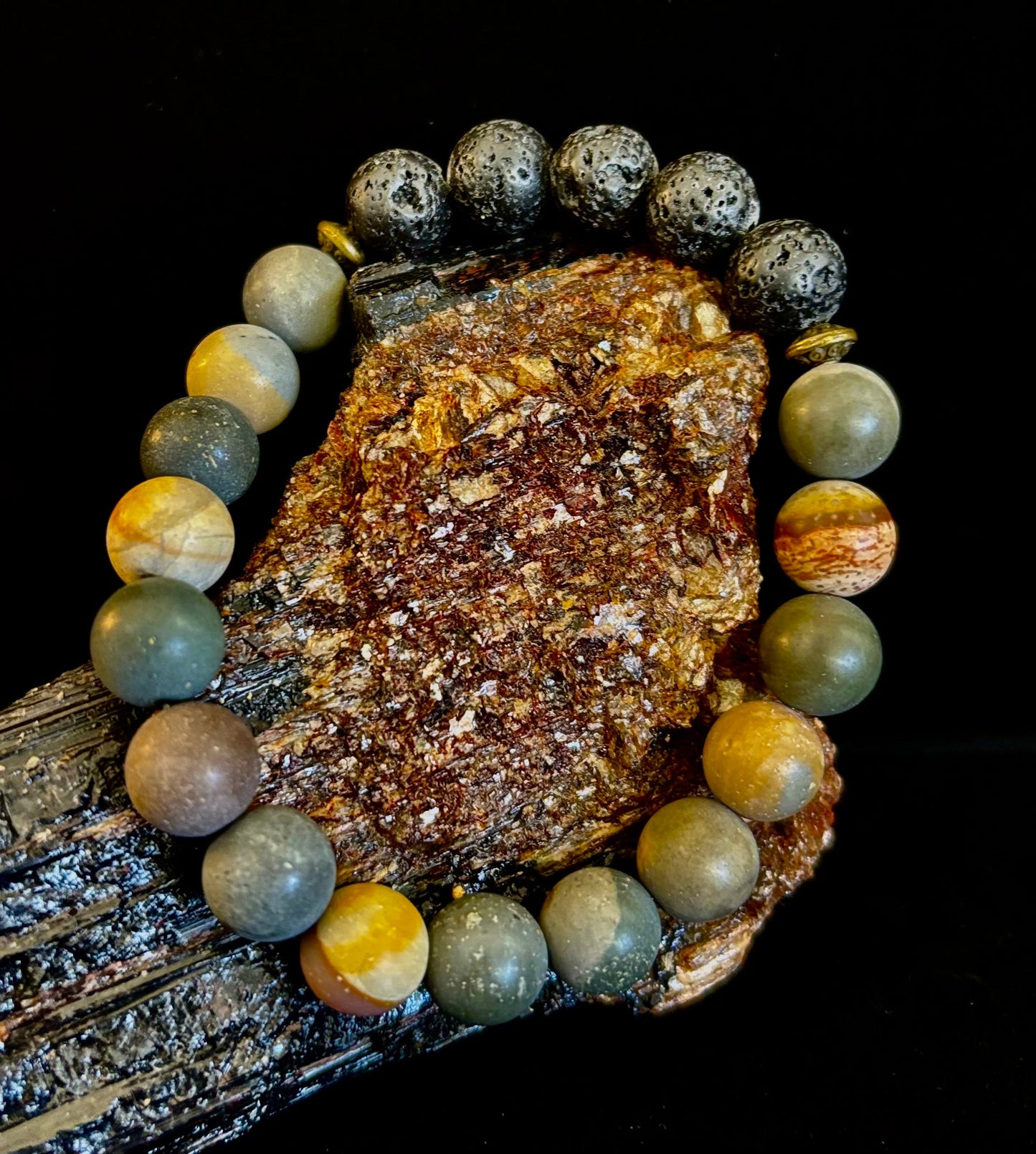 Polychrome Jasper & Lava Stone Essential Oil Diffuser Bracelet – 10mm Natural Stone | Aromatherapy Bracelet with Eucalyptus Oil