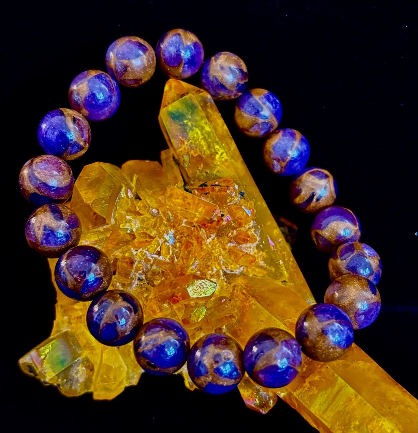 Purple Variscite Impression Bracelet – 10mm Beaded Bracelet | Medium Fit | Spiritual Energy & Statement Jewelry
