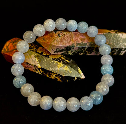 Aquamarine Beaded Bracelet – Reiki-Infused Calm, Clarity & Communication Jewelry (Medium Wrist)