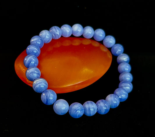 Blue Lace Agate Bracelet – Natural Stone Bracelet for Anxiety Relief & Calm (Medium Wrists)