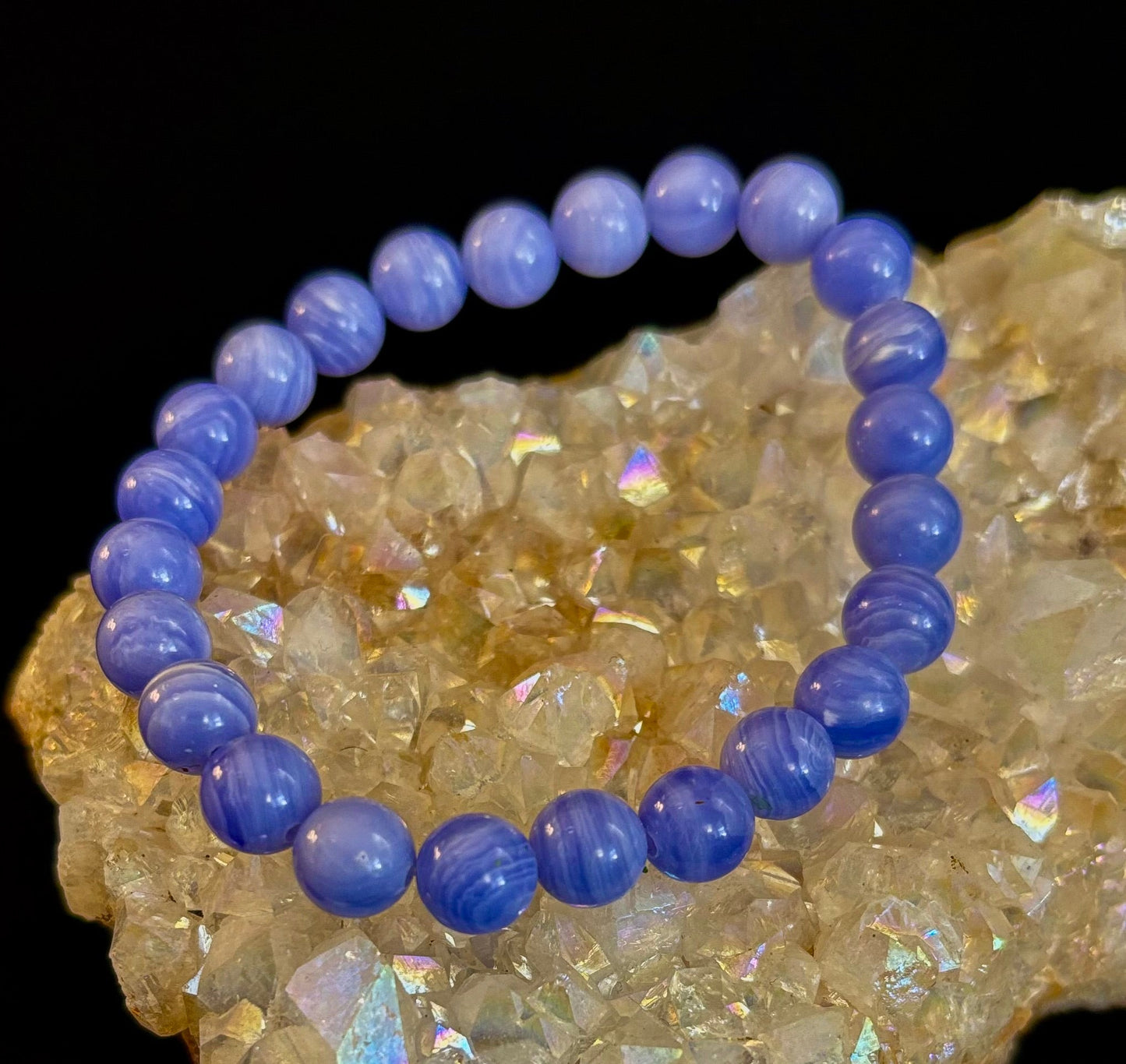 Blue Lace Agate Bracelet – Natural Stone Bracelet for Anxiety Relief & Calm (Medium Wrists)
