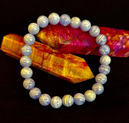 Blue Lace Agate Bracelet – Natural Stone Bracelet for Anxiety Relief & Calm (Medium Wrists)