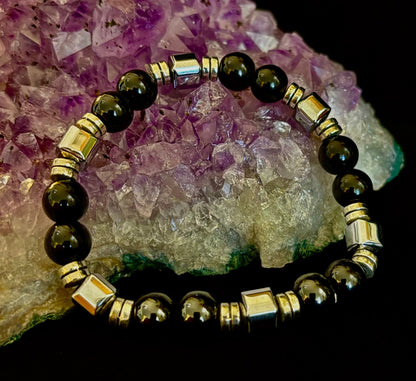 Midnight Shield Obsidian Bracelet – One of a Kind | Puerto Vallarta Artisan Piece