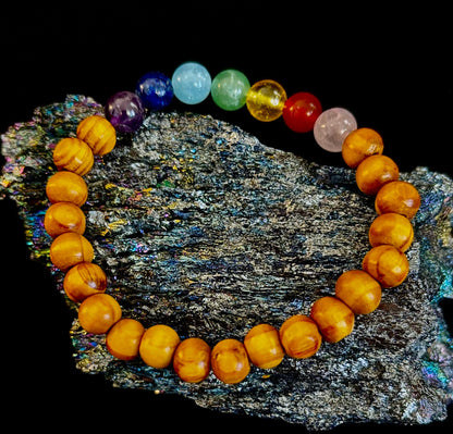 Chakra Balance Wooden Bead Bracelet – Lightweight Handmade Energy Bracelet for Small Wrists