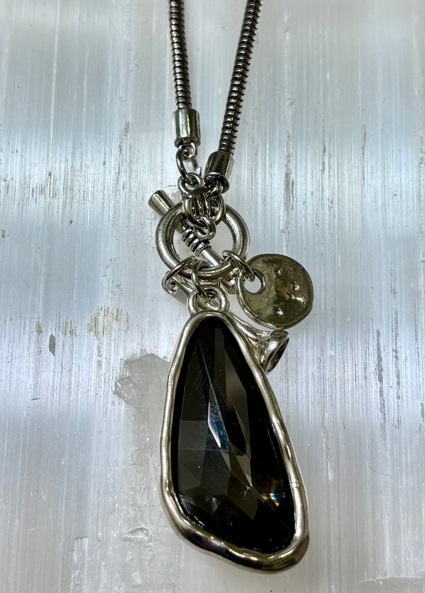 Crystal Teardrop Pendant Necklace – Ocean Blue, Emerald Green & Charcoal | Adjustable 29 inch Statement Necklace