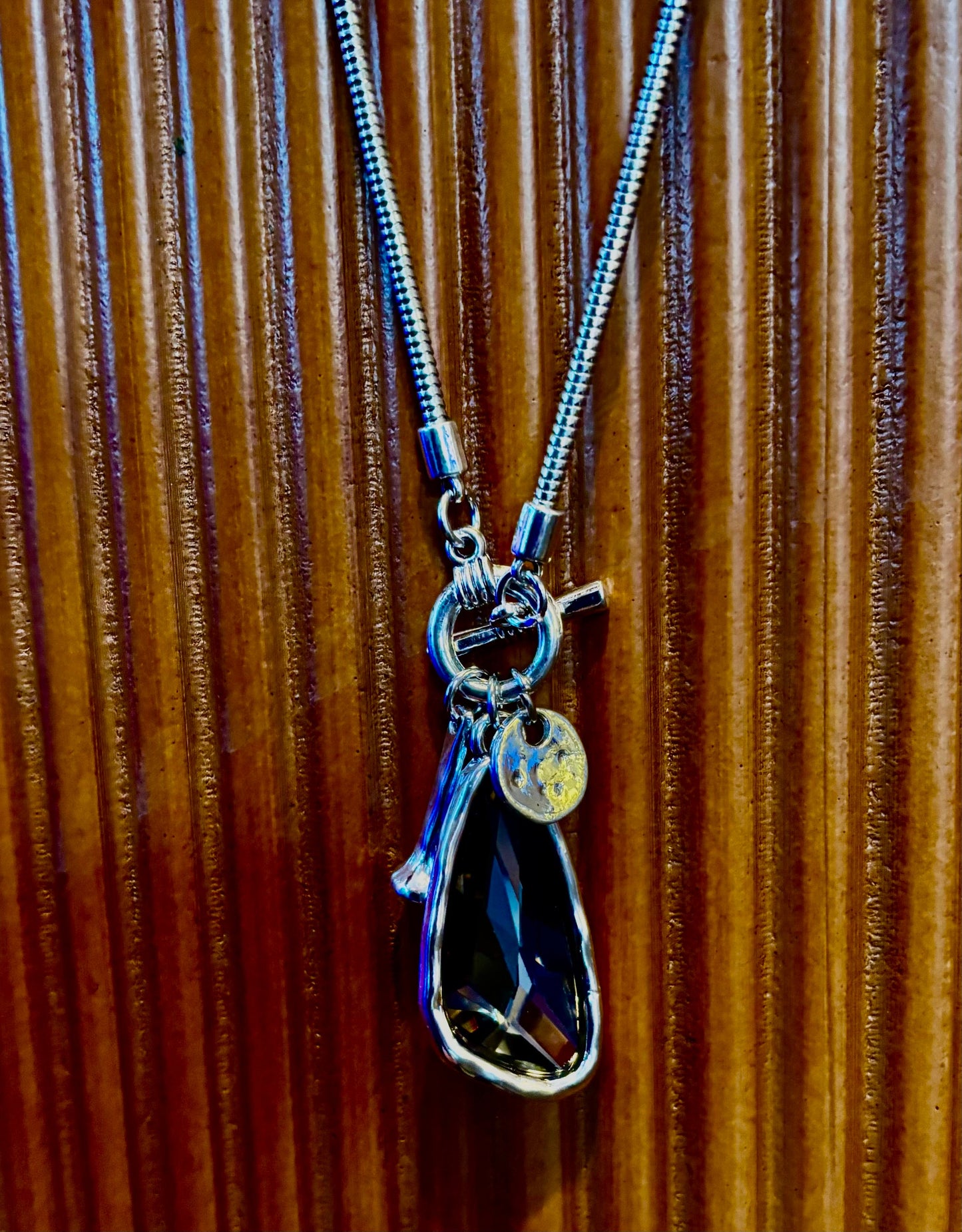 Crystal Teardrop Pendant Necklace – Ocean Blue, Emerald Green & Charcoal | Adjustable 29 inch Statement Necklace