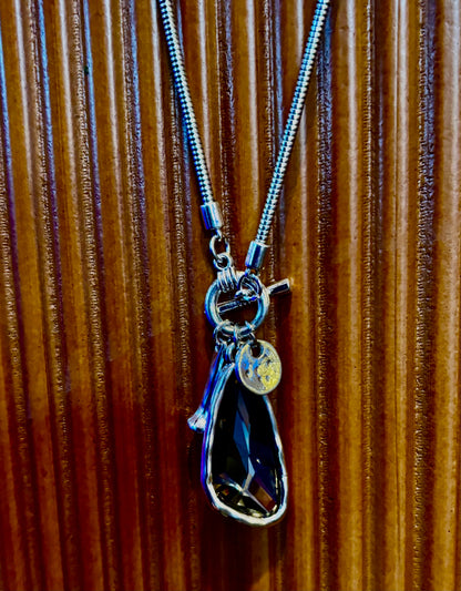 Crystal Teardrop Pendant Necklace – Ocean Blue, Emerald Green & Charcoal | Adjustable 29 inch Statement Necklace