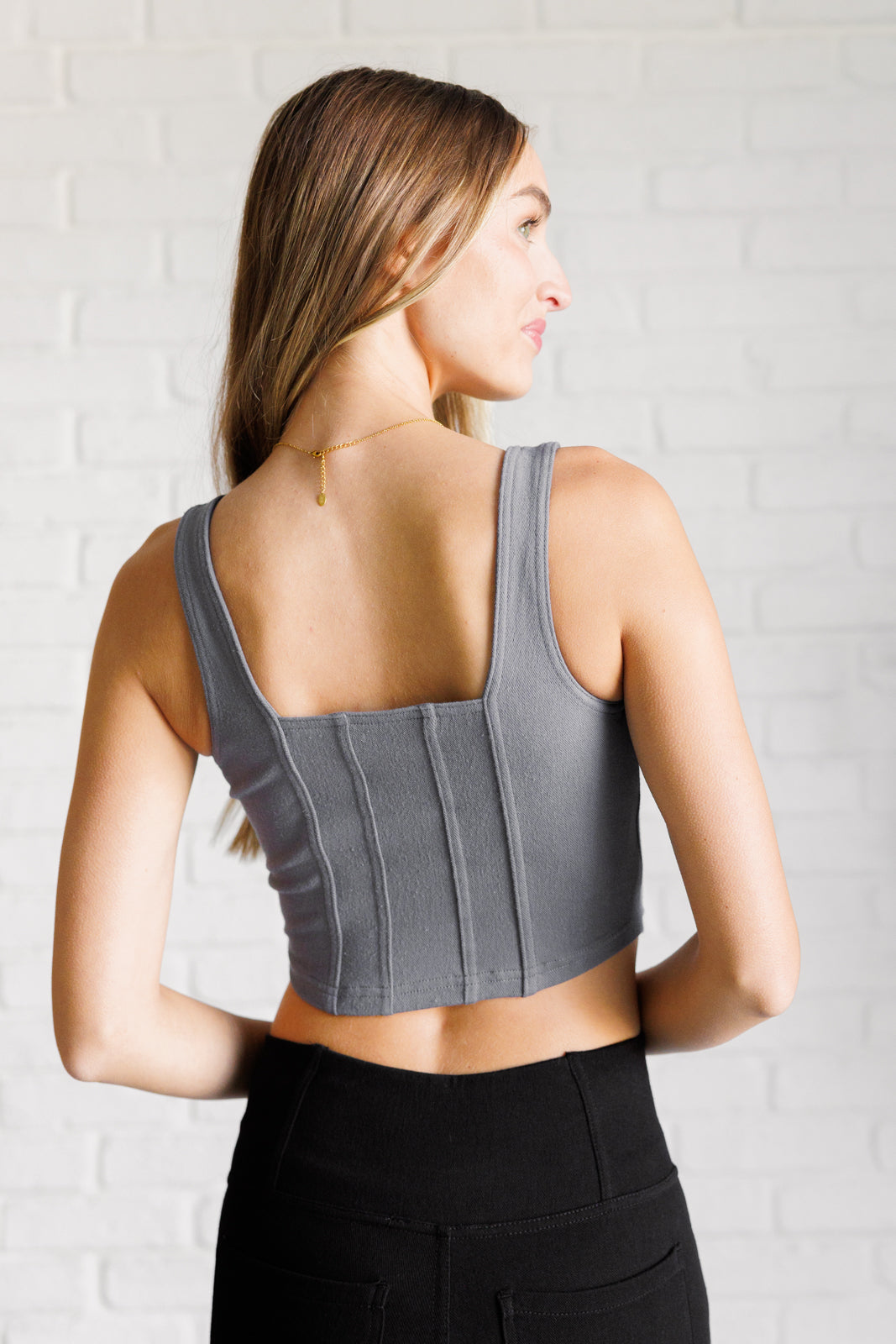 It's All About the Balance Twill Square Neck Crop Top in Titanium