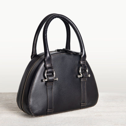 Kella - Horse Bit Vanity Luxury Leather handbag in Black